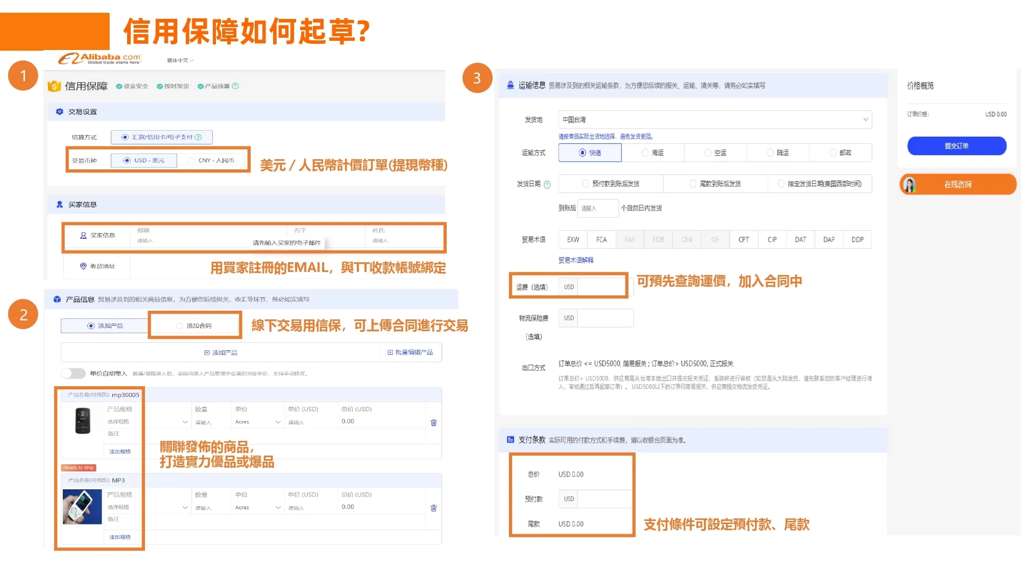 起草信用保障訂單流程 — 步驟 2